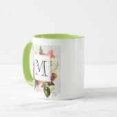 Modern Roze Waterverf Floral Bouquet Monogram Mok (Voorkant links)
