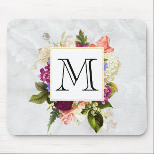 Modern Roze Waterverf Floral Bouquet Monogram Muismat