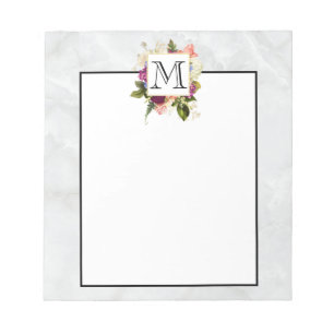 Modern Roze Waterverf Floral Bouquet Monogram Notitieblok