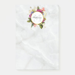 Modern Roze Waterverf Floral Bouquet Monogram Post-it® Notes