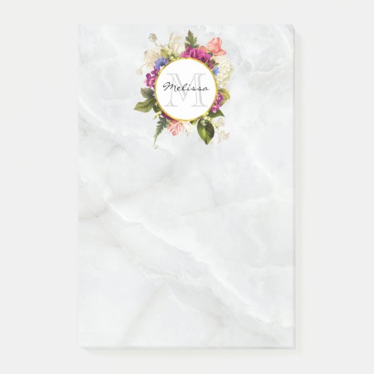 Modern Roze Waterverf Floral Bouquet Monogram Post-it® Notes (Voorkant)