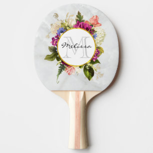 Modern Roze Waterverf Floral Bouquet Monogram Tafeltennisbatje