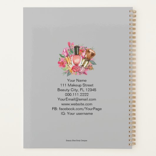 Modern roze Waterverf Makeup Artist Girly Chic Planner (Achterkant)