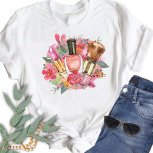 Modern roze Waterverf Makeup Artist Girly Chic T-shirt