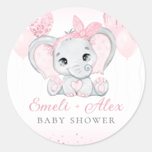 Modern Roze Waterverf Olifant Meisje Baby shower Ronde Sticker