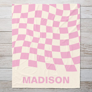 Modern roze Wavy geruit patroon monogram Fleece Deken