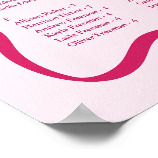 Modern Roze Wavy Lijst Alfabetische Zitting Grafie Poster (Hoek)