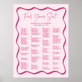 Modern Roze Wavy Lijst Alfabetische Zitting Grafie Poster (Voorkant)