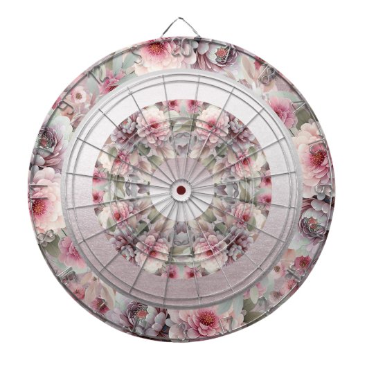 Modern Roze Wit Bloemen Dartboard Dartbord (Voorkant)