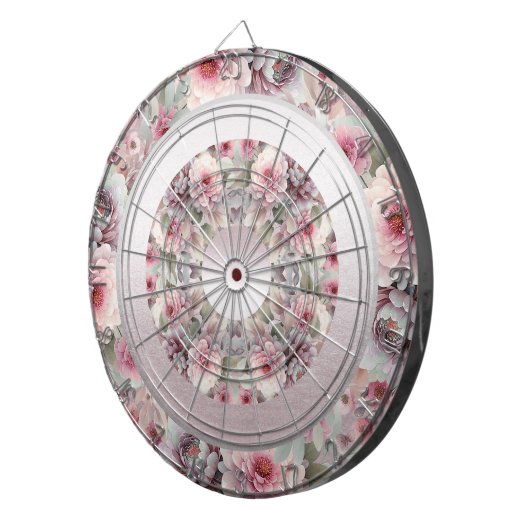 Modern Roze Wit Bloemen Dartboard Dartbord (Voorkant Rechts)