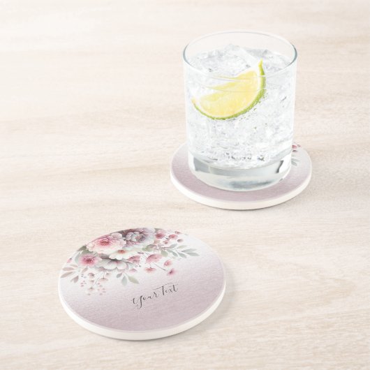 Modern Roze Wit Bloemen Zandsteen Onderzetter (Zijkant)