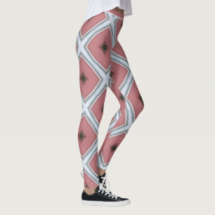 Modern roze wit geometrisch stijlvol patroon leggings