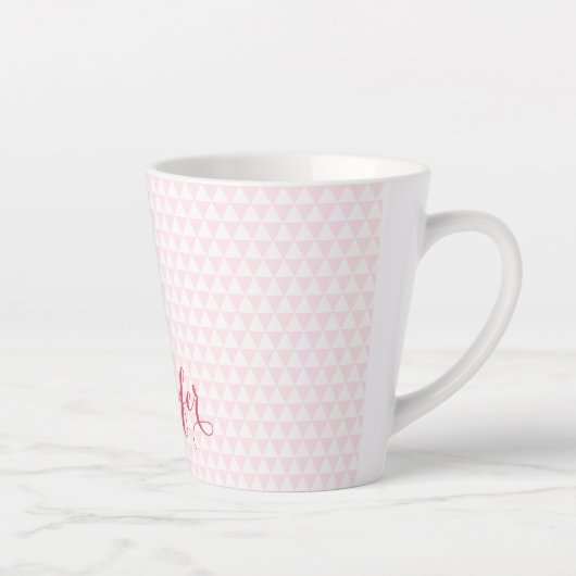 Modern roze wit patroon elegant gepersonaliseerd latte mok (Rechts)