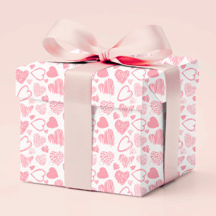 Modern Roze Wit Romantisch Liefde Hart Doodle Cadeaupapier