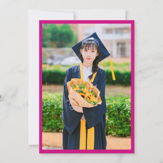 Modern Roze & Wit Script Afstuderen Foto Kaart (Achterkant)