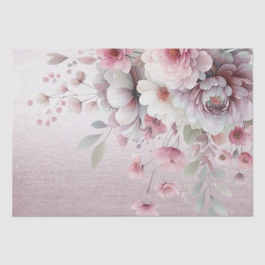 Modern Roze Witte Bloem Tissuepapier (Voorkant)