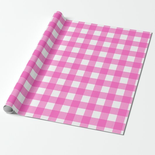 Modern roze witte buffelruitjespatroon cadeaupapier (Uitgerold)
