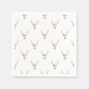 Modern Roze Witte Vintage Floral Deer Head Servetten