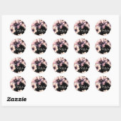 Modern roze zwart bloemenbruiloft ronde sticker (Vel)