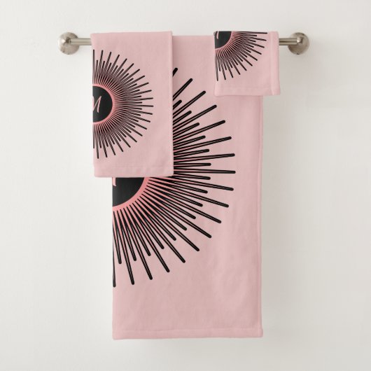 Modern Roze Zwart Elegant Monogrammed Bad Handdoek (Insitu)