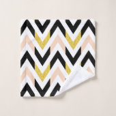 Modern Roze Zwart Goud Wit Chevron patroon Bad Handdoek (Wasdoekje)