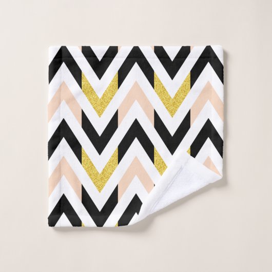 Modern Roze Zwart Goud Wit Chevron patroon Bad Handdoek (Wasdoekje)