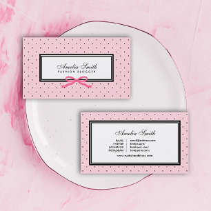 Modern Roze Zwart Polka Dot Roze Lint Blogger Visitekaartje