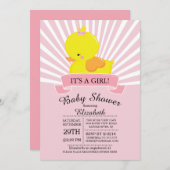 Modern Rubber Duck Meisjes Baby shower Invitation Kaart (Voorkant / Achterkant)