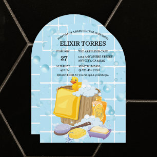 Modern Rubber Ducky Bubbles Baby shower Kaart