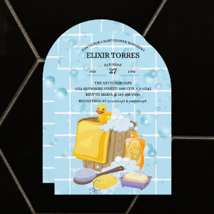 Modern Rubber Ducky Bubbles Baby shower Kaart