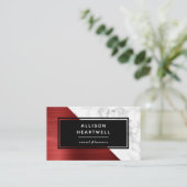 Modern Ruby Red Brushed Metal White Marble Black Visitekaartje (Staand voorkant)