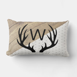 Modern Rustic Black Antlers & Wood Pattern Kussen