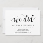 Modern Rustic, Black script, Wedding Elopement Kaart (Voorkant)