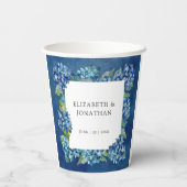 Modern Rustic Blue Hydrangeas Floral Wedding Papieren Bekers (Achterkant)