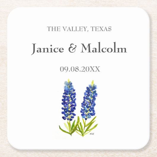 Modern Rustic Bluebonnet Custom Boho Gifts Wedding Vierkante Kartonnen Onderzetter (Voorkant)