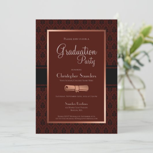 Modern Rustic Burgundy Copper Afstuderen P Kaart (Staand voorkant)