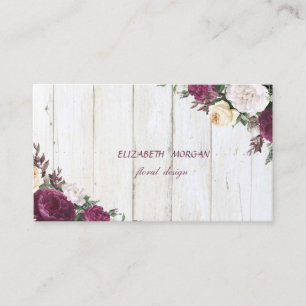 Modern Rustic Burgundy Floral Wood Texture Visitekaartje