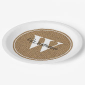 Modern Rustic Burlap White Monogram Papieren Bordje (Gekanteld)