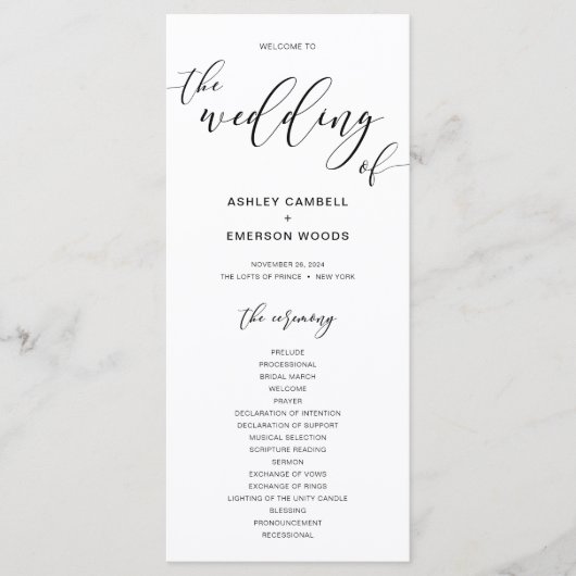 Modern Rustic Calligraphy Wedding Ceremony Program Programma (Voorkant)
