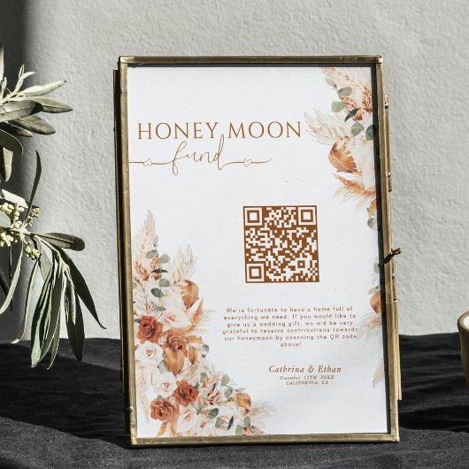 Modern Rustic Cash Honeymoon Fund QR Code Wedding Poster