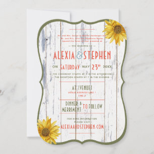 Modern Rustic Country Barn, Boho Sunflower Wedding Kaart