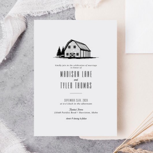 Modern Rustic Country White Barn Wedding Kaart