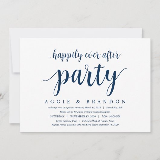 Modern Rustic Cute, Navy Blue, Wedding Elopement Kaart (Voorkant)