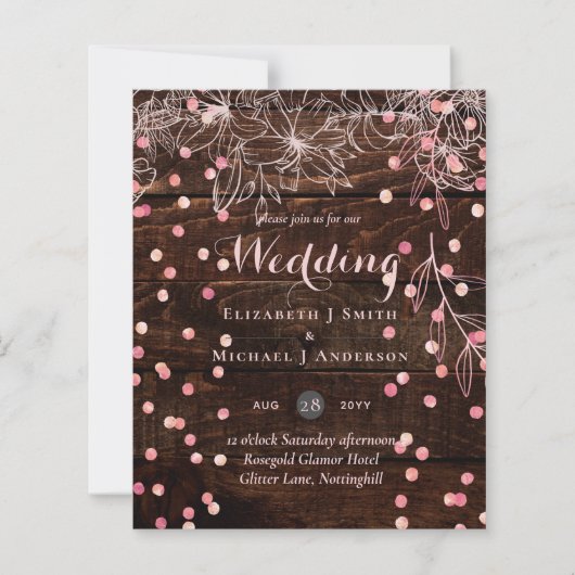 Modern Rustic Dusty Roos Pink Confetti Wedding (Voorkant)