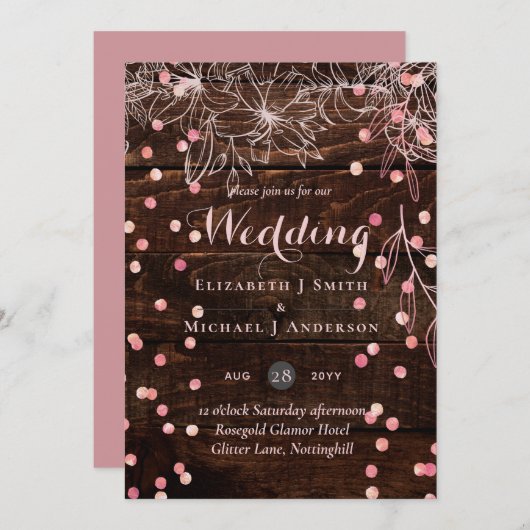 Modern Rustic Dusty Roos Pink Confetti Wedding (Voorkant / Achterkant)