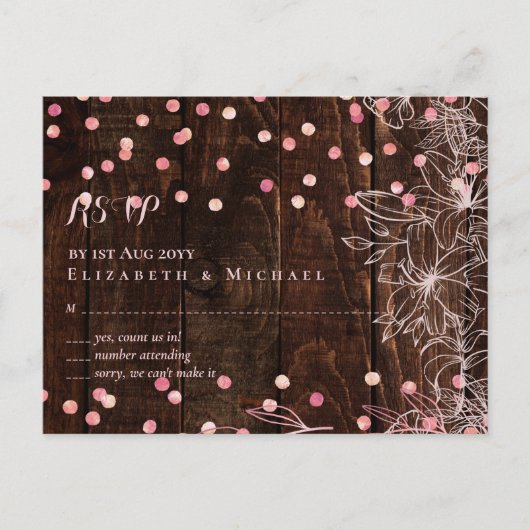 Modern Rustic Dusty Roos Pink Confetti Wedding Briefkaart (Voorkant)