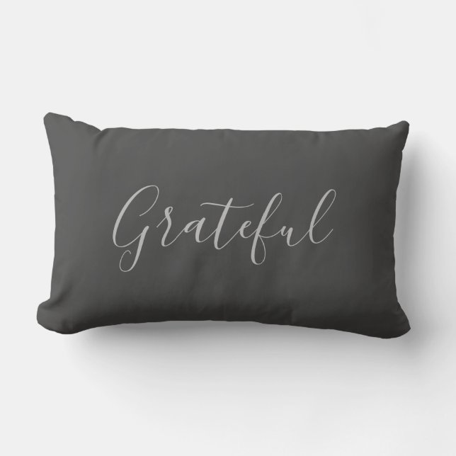 Modern rustic elegant dark grijs dankbaar script l kussen (Voorkant)