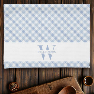 Modern Rustic Family Monogram Blue Gingham Pset Theedoek