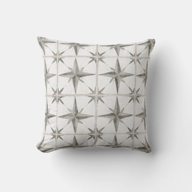 Modern Rustic Farmhouse Geometric Star Pattern Kussen (Voorkant)