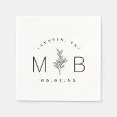 Modern Rustic Floral Stem Wedding Monogram Servet (Voorkant)